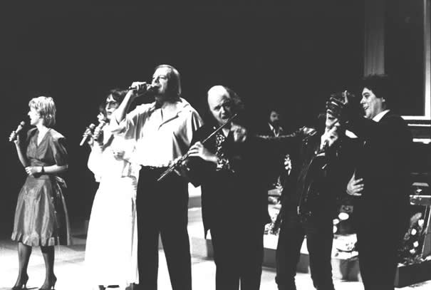 Ramses Shaffy, Thijs Van Leer, Wim De Craene en Johan in Chansongala 1988